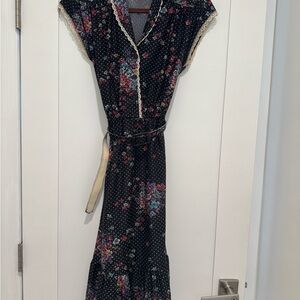 Floral Black Dress with Belt